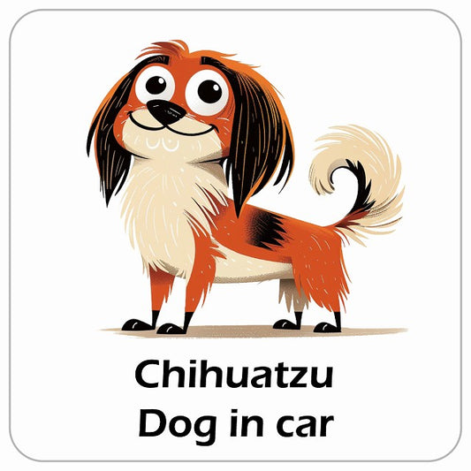 Chihuatzu チワズー DOG IN CAR アメリカン カートゥーン スタイル アニメ風 ステッカー 13x13cm 正方形