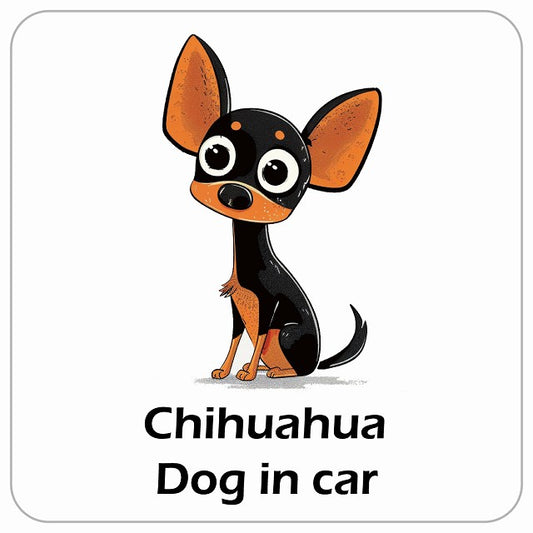 Chihuahua チワワ DOG IN CAR アメリカン カートゥーン スタイル アニメ風 ステッカー 13x13cm 正方形