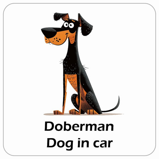 Doberman ドーベルマン DOG IN CAR アメリカン カートゥーン スタイル アニメ風 ステッカー 13x13cm 正方形
