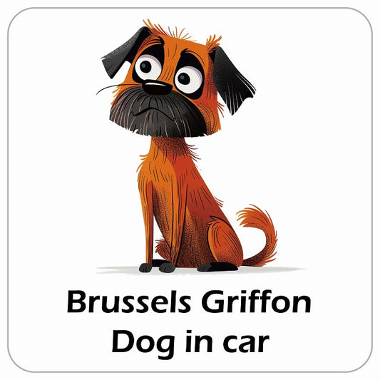 Brussels Griffon ブリュッセル・グリフォン DOG IN CAR アメリカン カートゥーン スタイル アニメ風 ステッカー 13x13cm 正方形