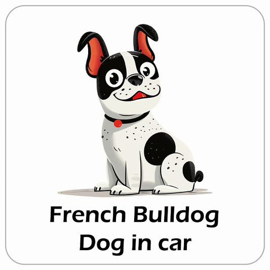 French Bulldog フレンチブルドッグ DOG IN CAR アメリカン カートゥーン スタイル アニメ風 ステッカー 13x13cm 正方形