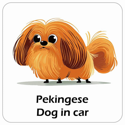 Pekingese ペキニーズ DOG IN CAR アメリカン カートゥーン スタイル アニメ風 ステッカー 13x13cm 正方形