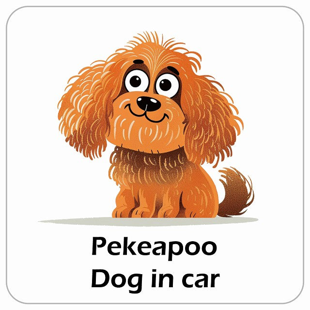 Pekeapoo ペキプー DOG IN CAR アメリカン カートゥーン スタイル アニメ風 ステッカー 13x13cm 正方形