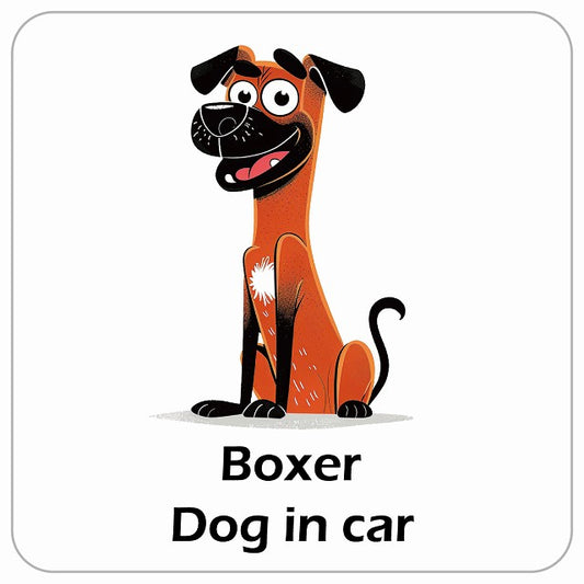 Boxer ボクサー DOG IN CAR アメリカン カートゥーン スタイル アニメ風 ステッカー 13x13cm 正方形