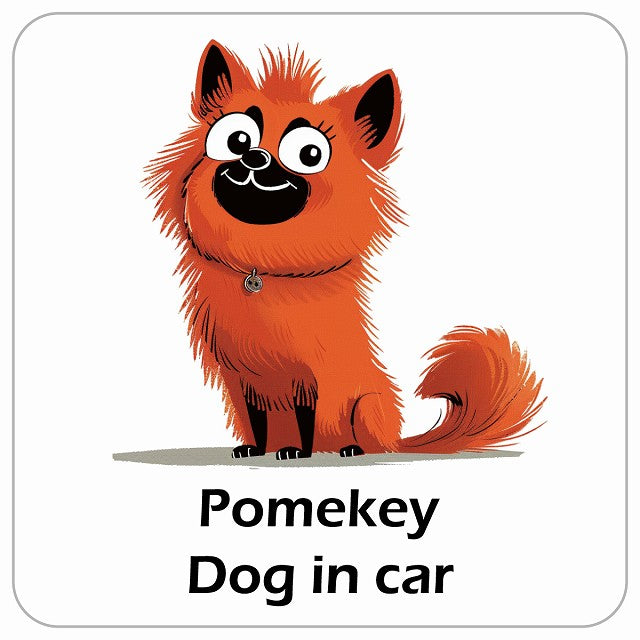 Pomekey ポメキー DOG IN CAR アメリカン カートゥーン スタイル アニメ風 ステッカー 13x13cm 正方形 シール カーステッカー
