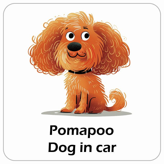 Pomapoo ポメプー DOG IN CAR アメリカン カートゥーン スタイル アニメ風 ステッカー 13x13cm 正方形