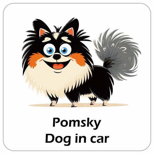 Pomsky ポンスキー DOG IN CAR アメリカン カートゥーン スタイル アニメ風 ステッカー 13x13cm 正方形