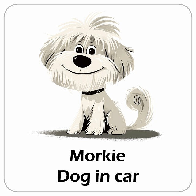 Morkie マルーキー DOG IN CAR アメリカン カートゥーン スタイル アニメ風 ステッカー 13x13cm 正方形