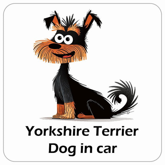 Yorkshire Terrier ヨークシャテリア DOG IN CAR アメリカン カートゥーン スタイル アニメ風 ステッカー 13x13cm 正方形