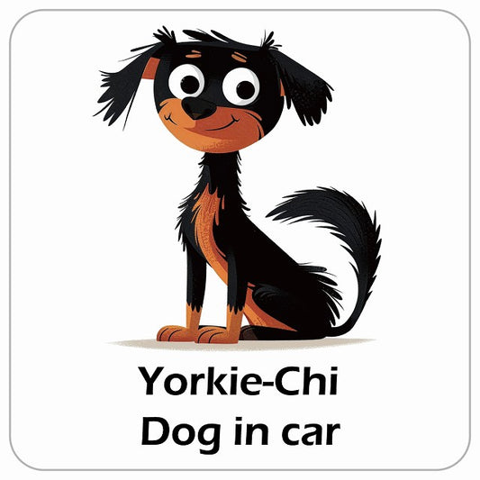Yorkie-Chi ヨーチー DOG IN CAR アメリカン カートゥーン スタイル アニメ風 ステッカー 13x13cm 正方形