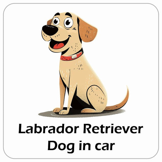 Labrador Retriever ラブラドルレトリバー DOG IN CAR アメリカン カートゥーン スタイル アニメ風 ステッカー 13x13cm 正方形