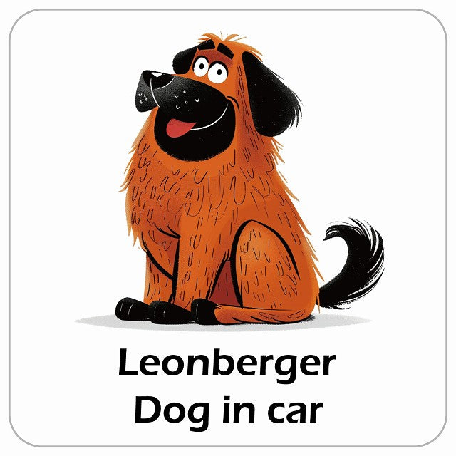 Leonberger レオンベルガー DOG IN CAR アメリカン カートゥーン スタイル アニメ風 ステッカー 13x13cm 正方形