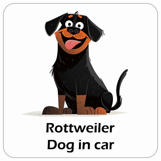 Rottweiler ロットワイラー DOG IN CAR アメリカン カートゥーン スタイル アニメ風 ステッカー 13x13cm 正方形