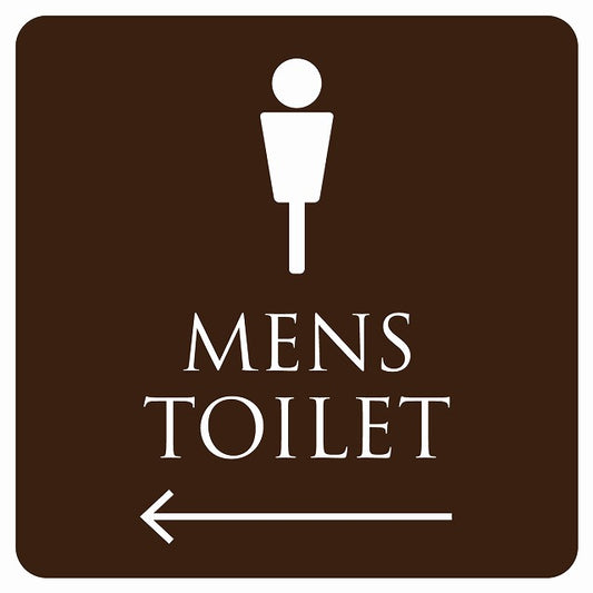 トイレ 御手洗 TOILET トイレマーク ブラウン ホワイト MENS 左 矢印 ステッカー 正方形 シール サインステッカー 誘導表示 ピクトサイン ピクトグラム 選べるサイズ