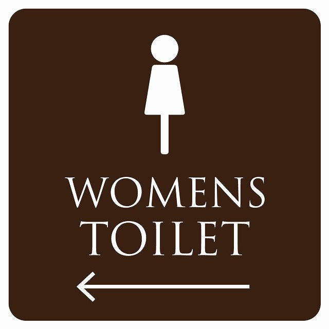 トイレ 御手洗 TOILET トイレマーク ブラウン ホワイト WOMENS 左 矢印 ステッカー 正方形 シール サインステッカー 誘導表示 ピクトサイン ピクトグラム 選べるサイズ