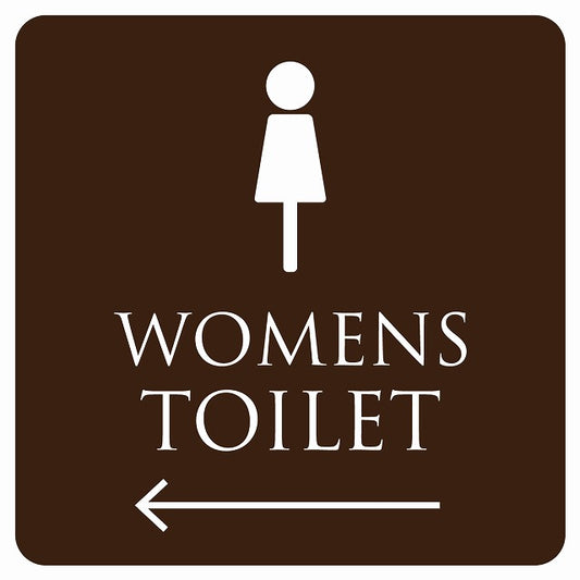 トイレ 御手洗 TOILET トイレマーク ブラウン ホワイト WOMENS 左 矢印 ステッカー 正方形 シール サインステッカー 誘導表示 ピクトサイン ピクトグラム 選べるサイズ