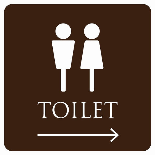 トイレ 御手洗 TOILET トイレマーク ブラウン ホワイト 男女マーク 右 矢印 ステッカー 正方形 シール サインステッカー 誘導表示 ピクトサイン ピクトグラム 選べるサイズ