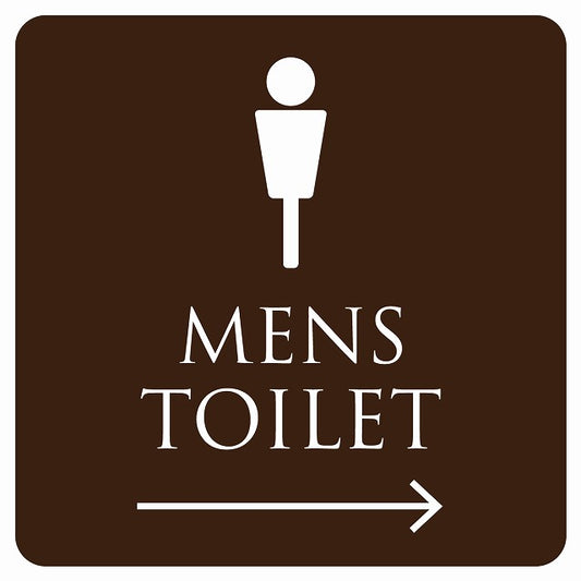 トイレ 御手洗 TOILET トイレマーク ブラウン ホワイト MENS 右 矢印 ステッカー 正方形 シール サインステッカー 誘導表示 ピクトサイン ピクトグラム 選べるサイズ