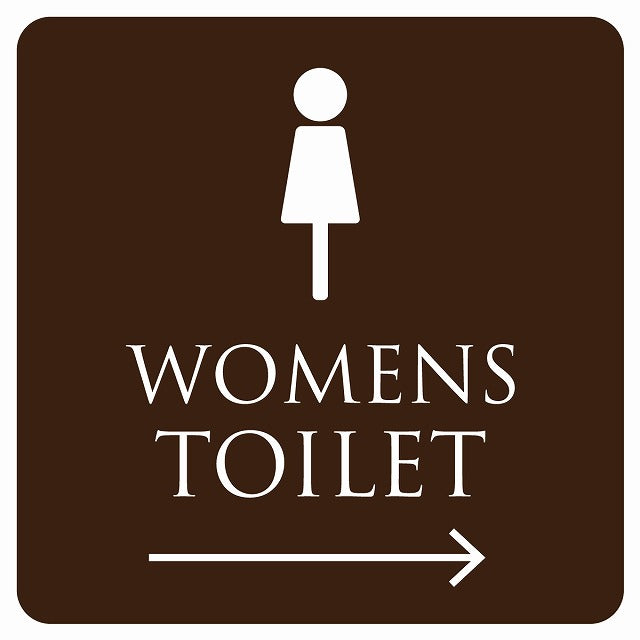 トイレ 御手洗 TOILET トイレマーク ブラウン ホワイト WOMENS 右 矢印 ステッカー 正方形 シール サインステッカー 誘導表示 ピクトサイン ピクトグラム 選べるサイズ