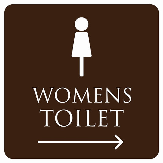 トイレ 御手洗 TOILET トイレマーク ブラウン ホワイト WOMENS 右 矢印 ステッカー 正方形 シール サインステッカー 誘導表示 ピクトサイン ピクトグラム 選べるサイズ