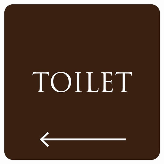 トイレ 御手洗 TOILET トイレマーク ブラウン ホワイト 左 矢印 文字タイプ ステッカー 正方形 シール サインステッカー 誘導表示 ピクトサイン ピクトグラム 選べるサイズ