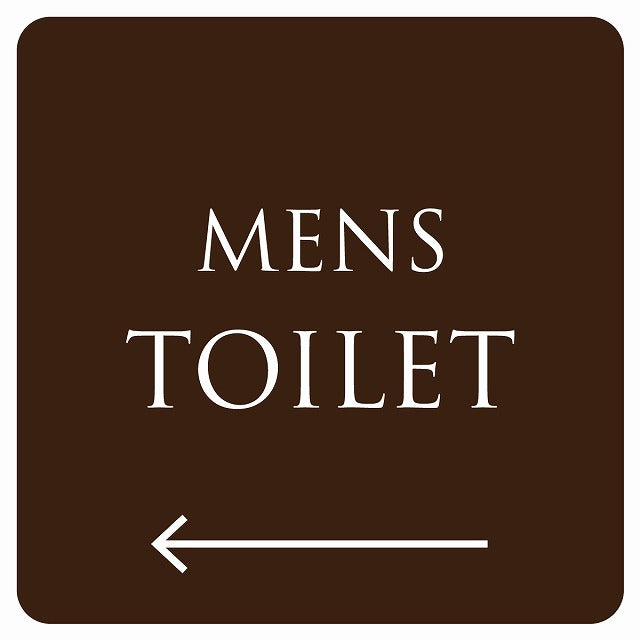 トイレ 御手洗 TOILET トイレマーク ブラウン ホワイト MENS 左 矢印 文字タイプ ステッカー 正方形 シール サインステッカー 誘導表示 ピクトサイン ピクトグラム 選べるサイズ