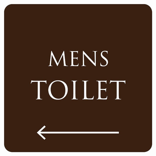 トイレ 御手洗 TOILET トイレマーク ブラウン ホワイト MENS 左 矢印 文字タイプ ステッカー 正方形 シール サインステッカー 誘導表示 ピクトサイン ピクトグラム 選べるサイズ
