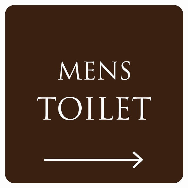 トイレ 御手洗 TOILET トイレマーク ブラウン ホワイト MENS 右 矢印 文字タイプ ステッカー 正方形 シール サインステッカー 誘導表示 ピクトサイン ピクトグラム 選べるサイズ