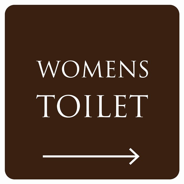 トイレ 御手洗 TOILET トイレマーク ブラウン ホワイト WOMENS 右 矢印 文字タイプ ステッカー 正方形 シール サインステッカー 誘導表示 ピクトサイン ピクトグラム 選べるサイズ