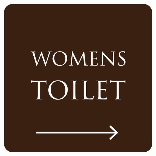 トイレ 御手洗 TOILET トイレマーク ブラウン ホワイト WOMENS 右 矢印 文字タイプ ステッカー 正方形 シール サインステッカー 誘導表示 ピクトサイン ピクトグラム 選べるサイズ