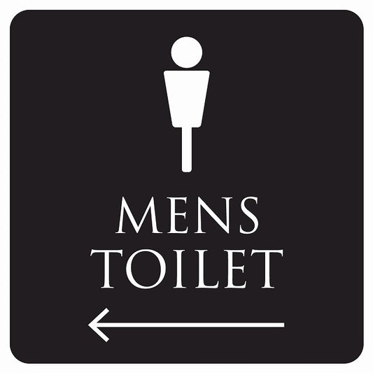 トイレ 御手洗 TOILET トイレマーク ブラック ホワイト MENS 左 矢印 ステッカー 正方形 シール サインステッカー 誘導表示 ピクトサイン ピクトグラム 選べるサイズ