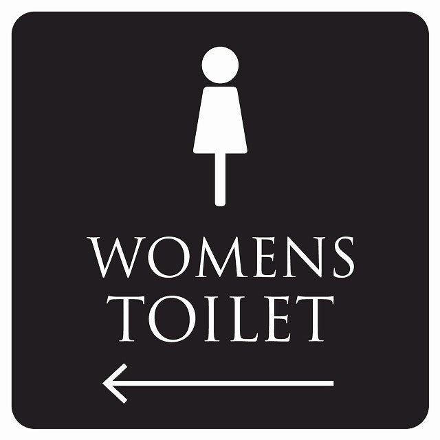 トイレ 御手洗 TOILET トイレマーク ブラック ホワイト WOMENS 左 矢印 ステッカー 正方形 シール サインステッカー 誘導表示 ピクトサイン ピクトグラム 選べるサイズ