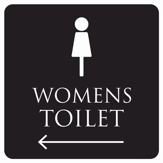 トイレ 御手洗 TOILET トイレマーク ブラック ホワイト WOMENS 左 矢印 ステッカー 正方形 シール サインステッカー 誘導表示 ピクトサイン ピクトグラム 選べるサイズ