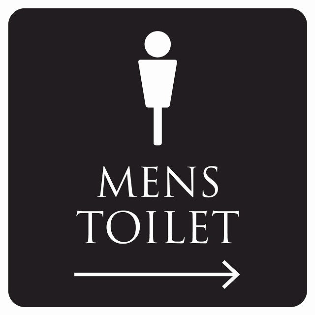トイレ 御手洗 TOILET トイレマーク ブラック ホワイト MENS 右 矢印 ステッカー 正方形 シール サインステッカー 誘導表示 ピクトサイン ピクトグラム 選べるサイズ