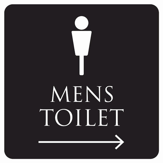 トイレ 御手洗 TOILET トイレマーク ブラック ホワイト MENS 右 矢印 ステッカー 正方形 シール サインステッカー 誘導表示 ピクトサイン ピクトグラム 選べるサイズ