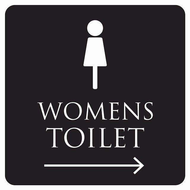 トイレ 御手洗 TOILET トイレマーク ブラック ホワイト WOMENS 右 矢印 ステッカー 正方形 シール サインステッカー 誘導表示 ピクトサイン ピクトグラム 選べるサイズ