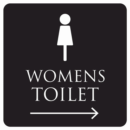 トイレ 御手洗 TOILET トイレマーク ブラック ホワイト WOMENS 右 矢印 ステッカー 正方形 シール サインステッカー 誘導表示 ピクトサイン ピクトグラム 選べるサイズ