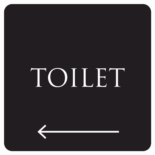 トイレ 御手洗 TOILET トイレマーク ブラック ホワイト 左 矢印 文字タイプ ステッカー 正方形 シール サインステッカー 誘導表示 ピクトサイン ピクトグラム 選べるサイズ