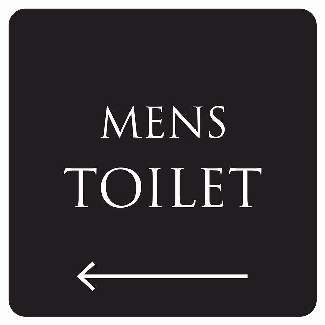 トイレ 御手洗 TOILET トイレマーク ブラック ホワイト MENS 左 矢印 文字タイプ ステッカー 正方形 シール サインステッカー 誘導表示 ピクトサイン ピクトグラム 選べるサイズ