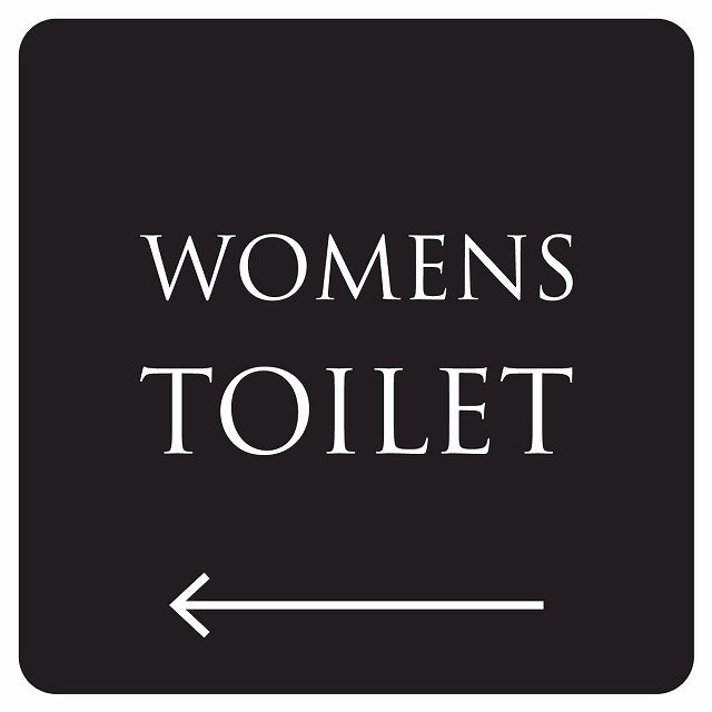 トイレ 御手洗 TOILET トイレマーク ブラック ホワイト WOMENS 左 矢印 文字タイプ ステッカー 正方形 シール サインステッカー 誘導表示 ピクトサイン ピクトグラム 選べるサイズ