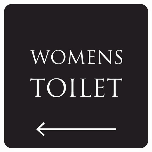 トイレ 御手洗 TOILET トイレマーク ブラック ホワイト WOMENS 左 矢印 文字タイプ ステッカー 正方形 シール サインステッカー 誘導表示 ピクトサイン ピクトグラム 選べるサイズ