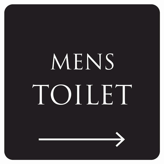 トイレ 御手洗 TOILET トイレマーク ブラック ホワイト MENS 右 矢印 文字タイプ ステッカー 正方形 シール サインステッカー 誘導表示 ピクトサイン ピクトグラム 選べるサイズ