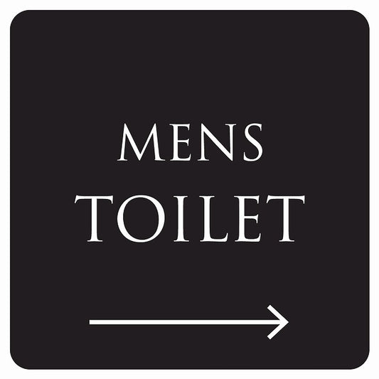 トイレ 御手洗 TOILET トイレマーク ブラック ホワイト MENS 右 矢印 文字タイプ ステッカー 正方形 シール サインステッカー 誘導表示 ピクトサイン ピクトグラム 選べるサイズ