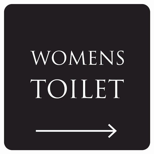 トイレ 御手洗 TOILET トイレマーク ブラック ホワイト WOMENS 右 矢印 文字タイプ ステッカー 正方形 シール サインステッカー 誘導表示 ピクトサイン ピクトグラム 選べるサイズ
