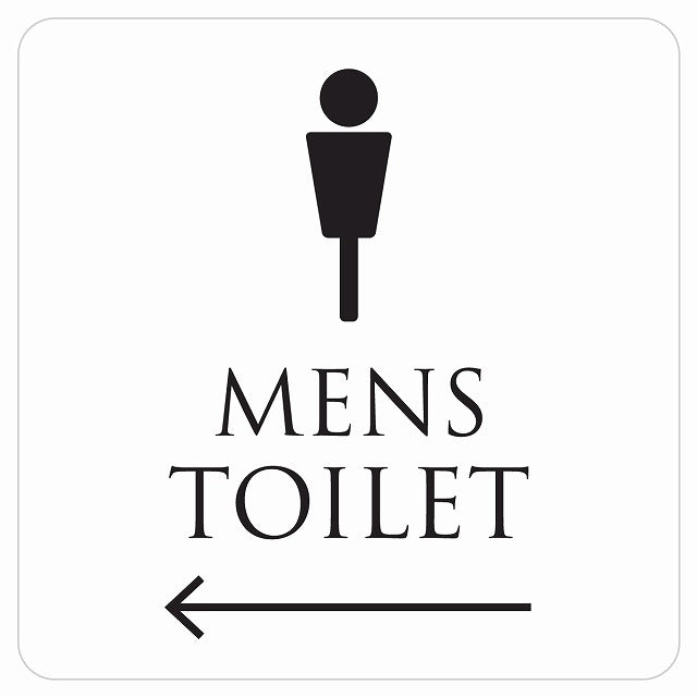 トイレ 御手洗 TOILET トイレマーク ホワイト ブラック MENS 左 矢印 ステッカー 正方形 シール サインステッカー 誘導表示 ピクトサイン ピクトグラム 選べるサイズ