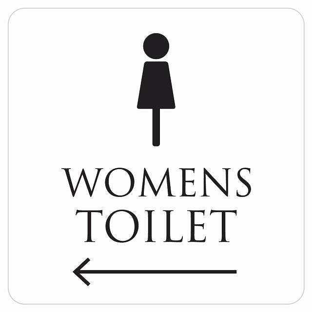 トイレ 御手洗 TOILET トイレマーク ホワイト ブラック WOMENS 左 矢印 ステッカー 正方形 シール サインステッカー 誘導表示 ピクトサイン ピクトグラム 選べるサイズ