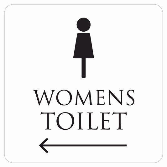 トイレ 御手洗 TOILET トイレマーク ホワイト ブラック WOMENS 左 矢印 ステッカー 正方形 シール サインステッカー 誘導表示 ピクトサイン ピクトグラム 選べるサイズ