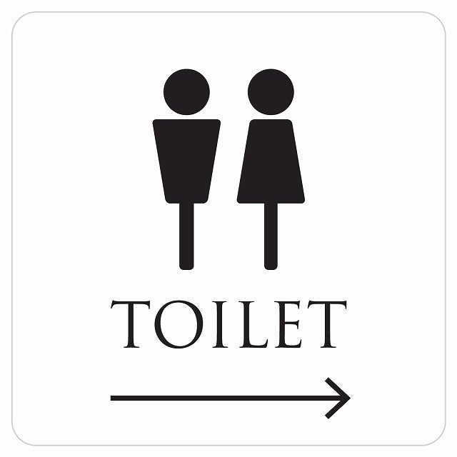 トイレ 御手洗 TOILET トイレマーク ホワイト ブラック 男女マーク 右 矢印 ステッカー 正方形 シール サインステッカー 誘導表示 ピクトサイン ピクトグラム 選べるサイズ
