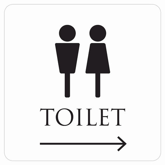 トイレ 御手洗 TOILET トイレマーク ホワイト ブラック 男女マーク 右 矢印 ステッカー 正方形 シール サインステッカー 誘導表示 ピクトサイン ピクトグラム 選べるサイズ