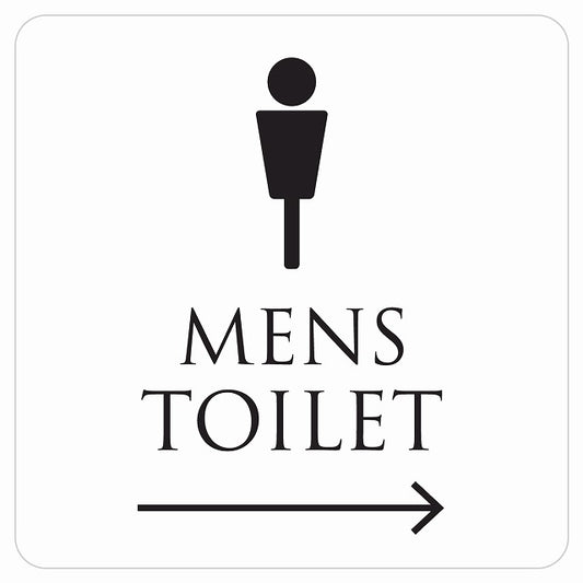 トイレ 御手洗 TOILET トイレマーク ホワイト ブラック MENS 右 矢印 ステッカー 正方形 シール サインステッカー 誘導表示 ピクトサイン ピクトグラム 選べるサイズ